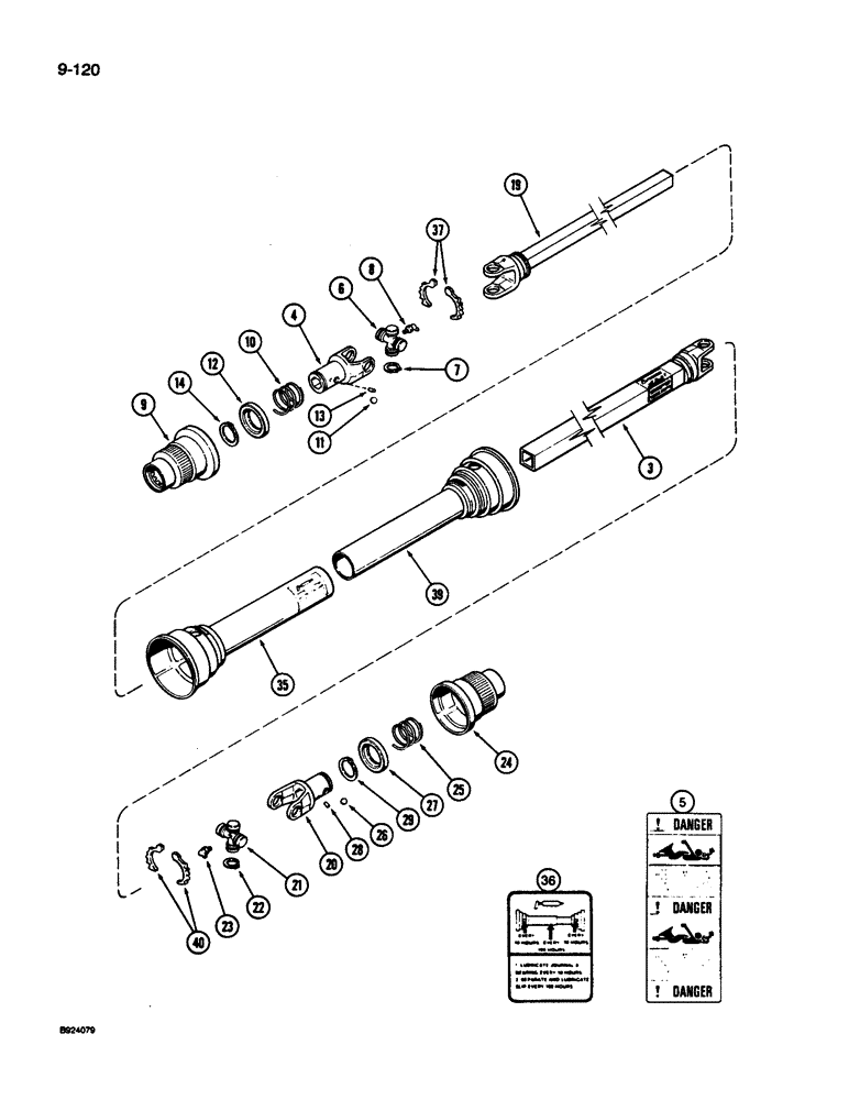 Схема запчастей Case IH 1010 - (9-120) - AUGER AND KNIFE DRIVE SHAFT, 22.5, 25.0 AND 30.0 FOOT HEADER, HAYES-DANA (58) - ATTACHMENTS/HEADERS