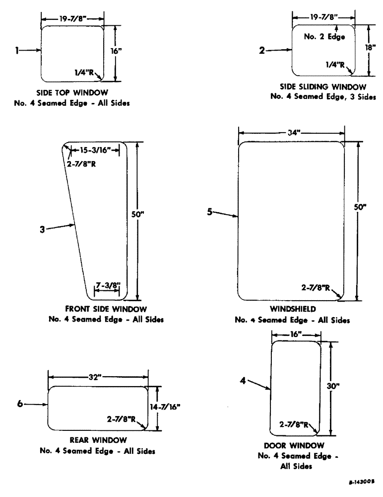 Схема запчастей Case IH 403 - (232) - CAB WINDOW GLASS DIMENSIONS FRONT MOUNTED PRESSURIZED AIR FILTER (90) - PLATFORM, CAB, BODYWORK AND DECALS