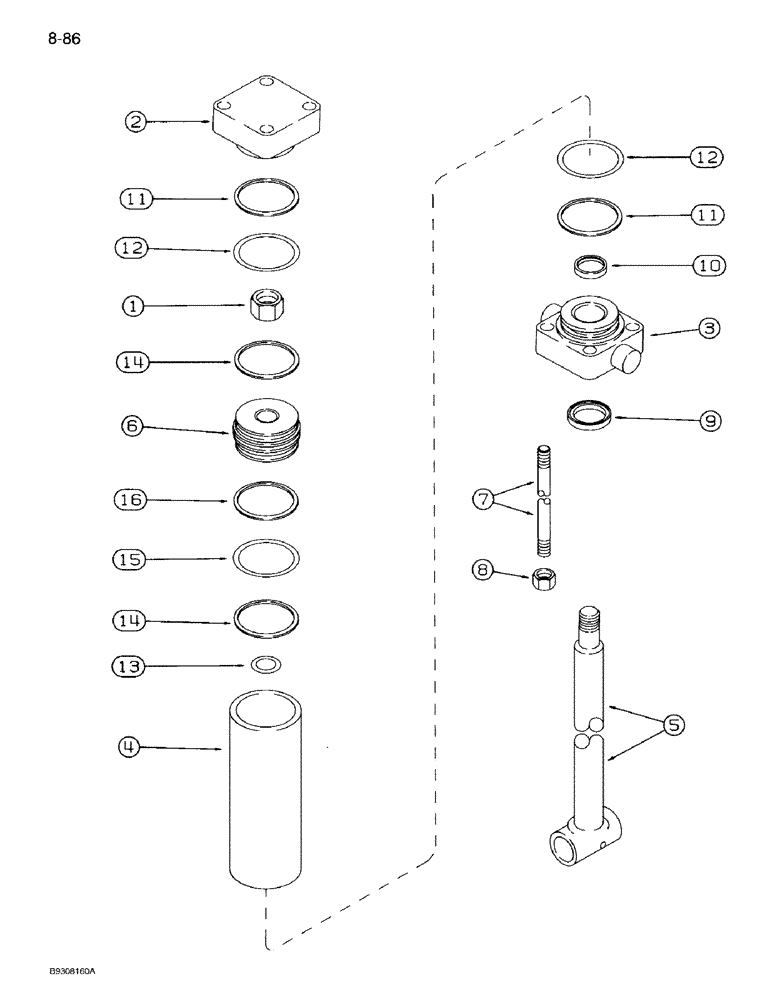 Схема запчастей Case IH 950 - (8-086) - HYDRAULIC CYLINDER, 113820A1, CARRYING WHEEL, 12, 16, AND 24 ROW NARROW, FRONT FOLD (08) - HYDRAULICS