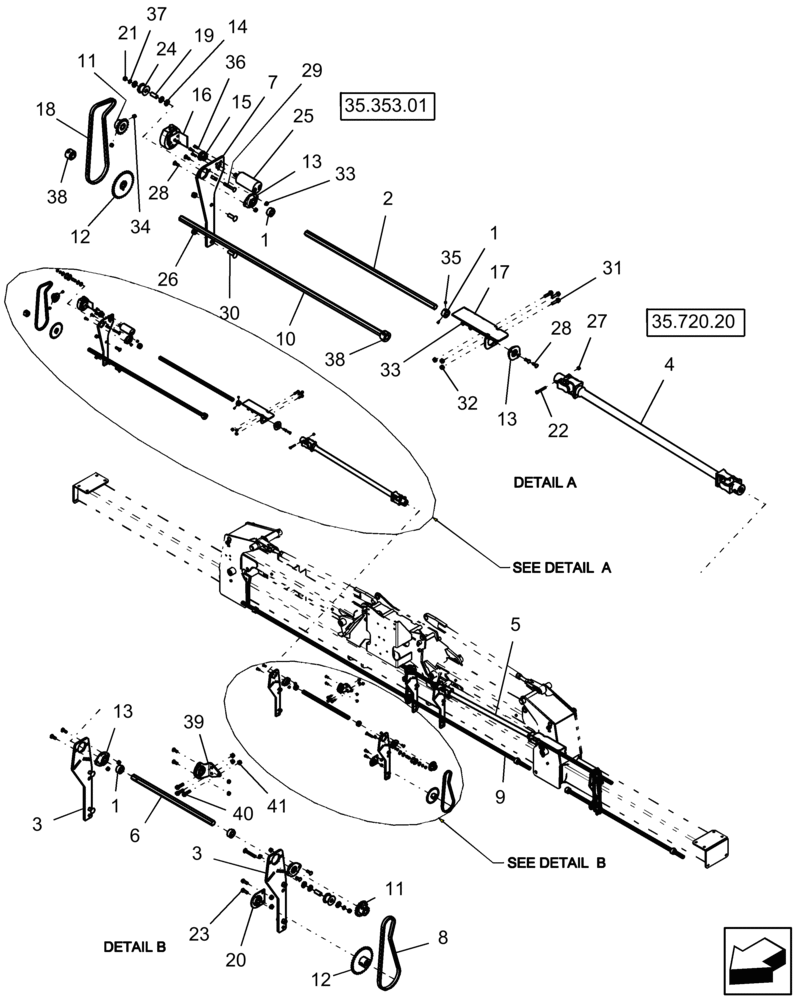 Схема запчастей Case IH 1220 - (35.720.10) - DRIVE SYSTEM - 8R AND 12R MOUNTED STACKER VR (35) - HYDRAULIC SYSTEMS
