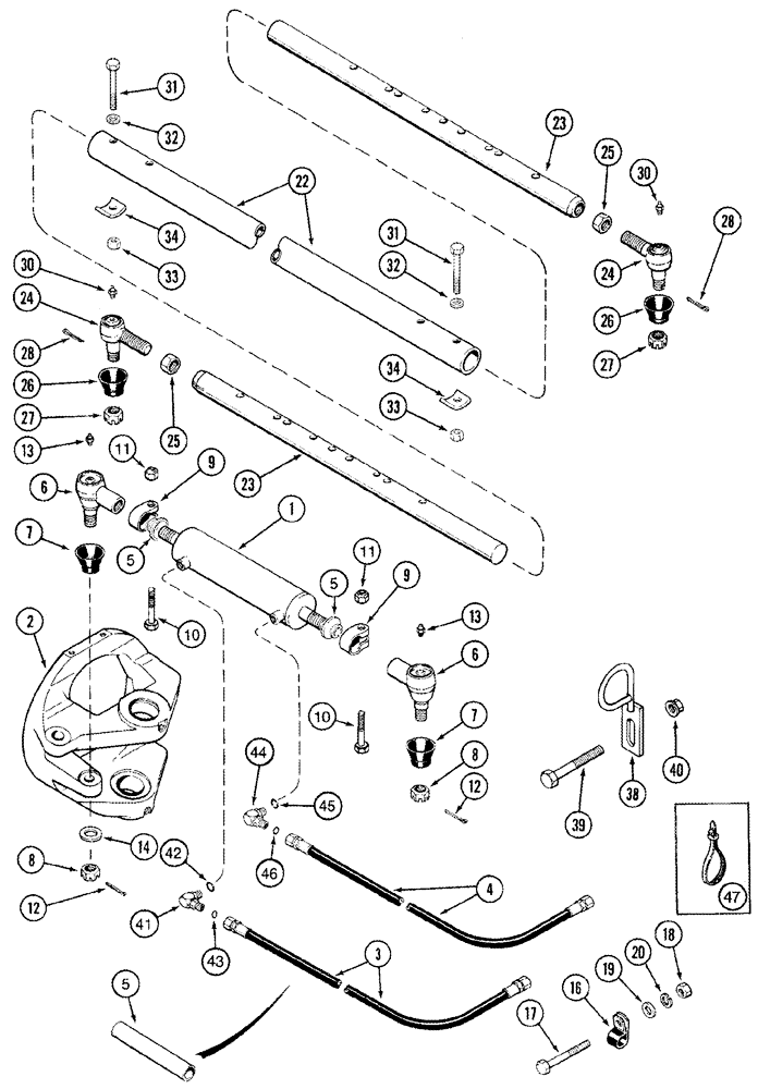 Схема запчастей Case IH 2388 - (05-17) - STEERING CYLINDER AND TIE ROD - POWER GUIDE AXLE - SINGLE STEERING CYLINDER (11) - TRACKS/STEERING
