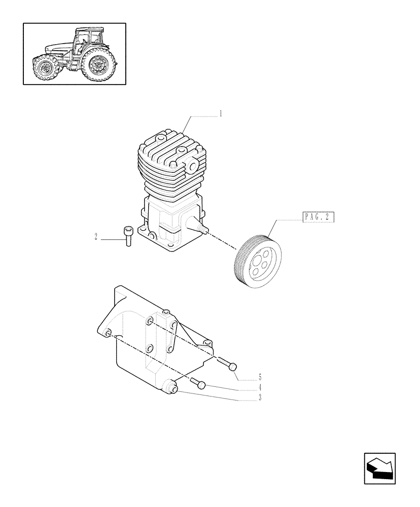 Схема запчастей Case IH MXU115 - (1.68.6/01[01]) - (VAR.178-385/1-385/2) TRAILER AIR BRAKE - COMPRESSOR AND SUPPORT - D5287 (05) - REAR AXLE