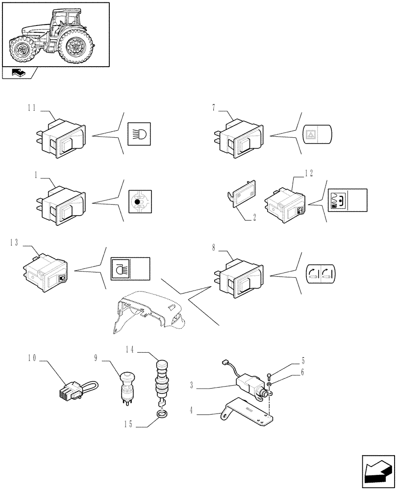 Схема запчастей Case IH FARMALL 95U - (1.91.0[02]) - ELECTRIC SYSTEM - SWITCHES & CONTROLS (10) - OPERATORS PLATFORM/CAB