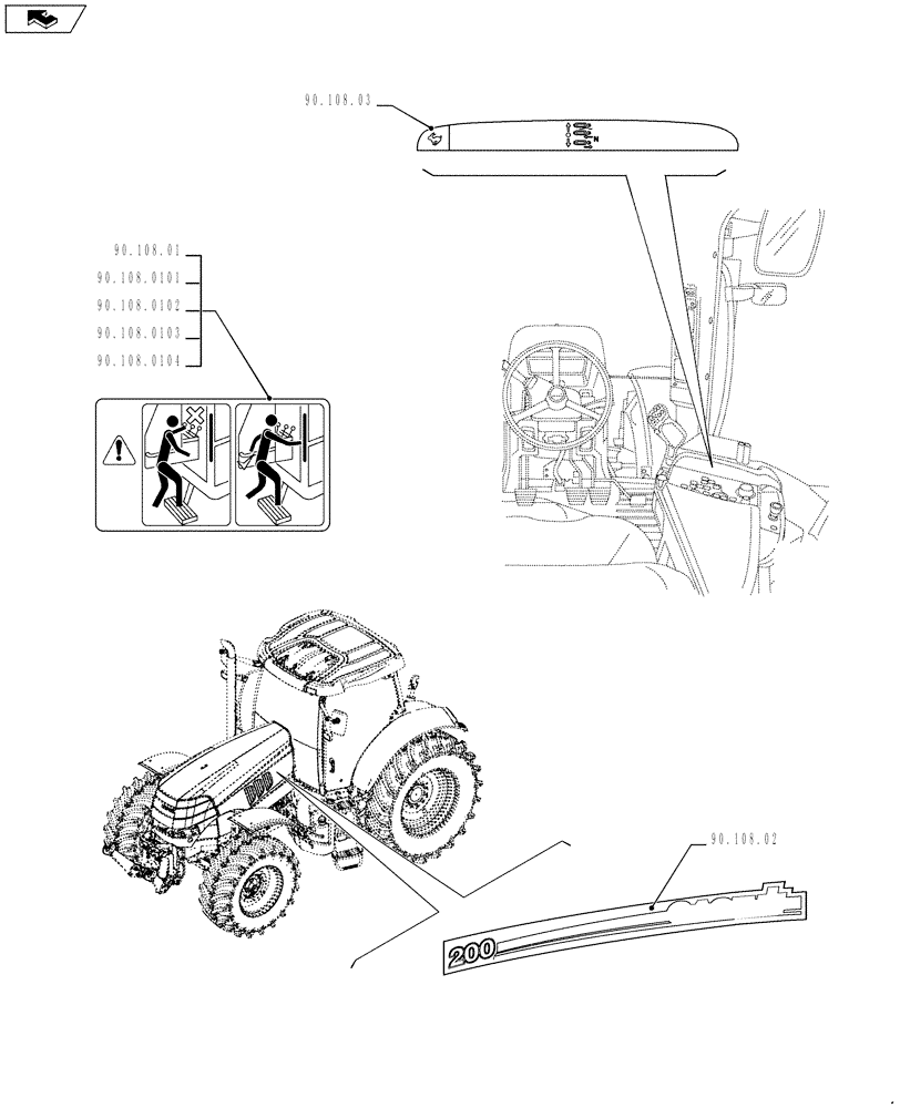 Схема запчастей Case IH PUMA 230 - (90.000.00[04]) - PICTORIAL INDEX - PLATFORM, CAB, BODYWORK AND DECALS (90) - PLATFORM, CAB, BODYWORK AND DECALS