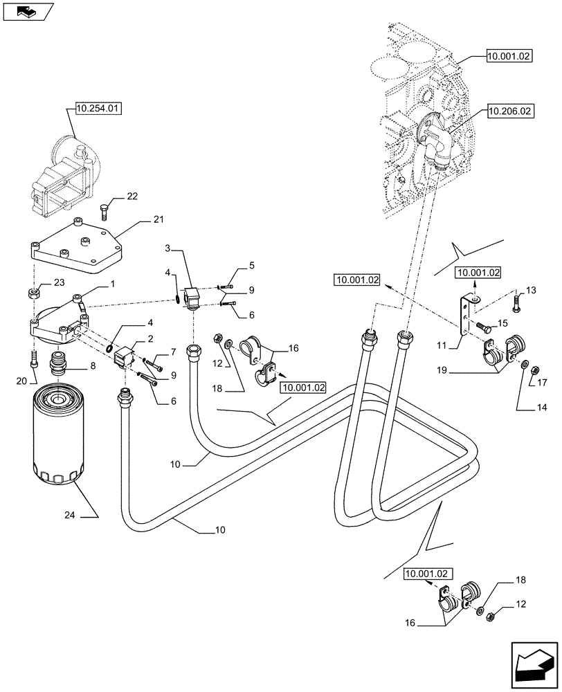 Схема запчастей Case IH F2CFE613T E003 - (10.206.05) - ENGINE OIL FILTER & LUBE LINES (504389855 - 504093912) (10) - ENGINE