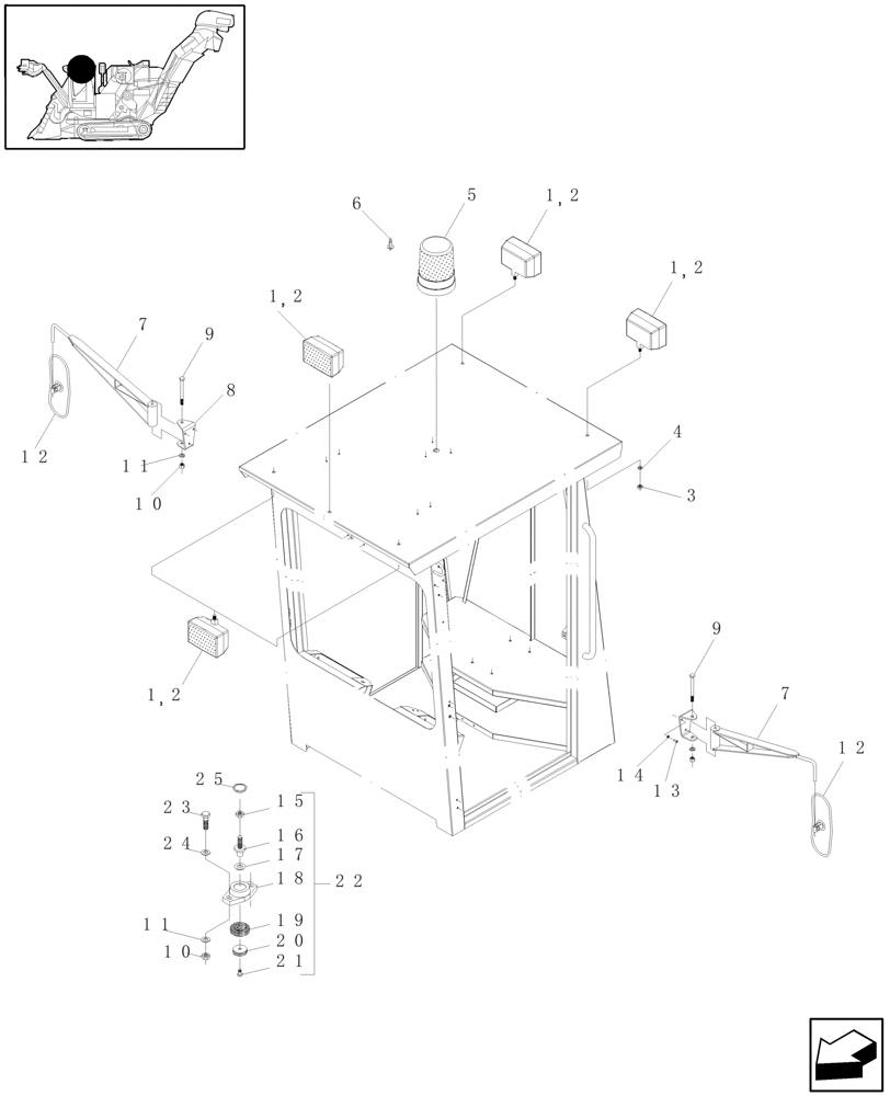 Схема запчастей Case IH A4000 - (A10.03[01]) - CABIN (LIGHTS/MIRROS/MOUNTS) Mainframe & Functioning Components