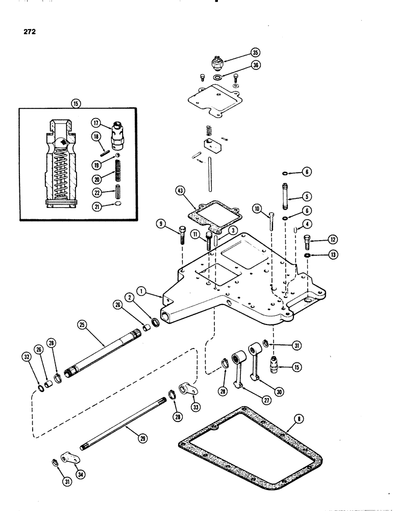 Схема запчастей Case IH 1070 - (0272) - GEAR SHIFT MECHANISM, COVERS AND RELIEF VALVE, POWER SHIFT (06) - POWER TRAIN