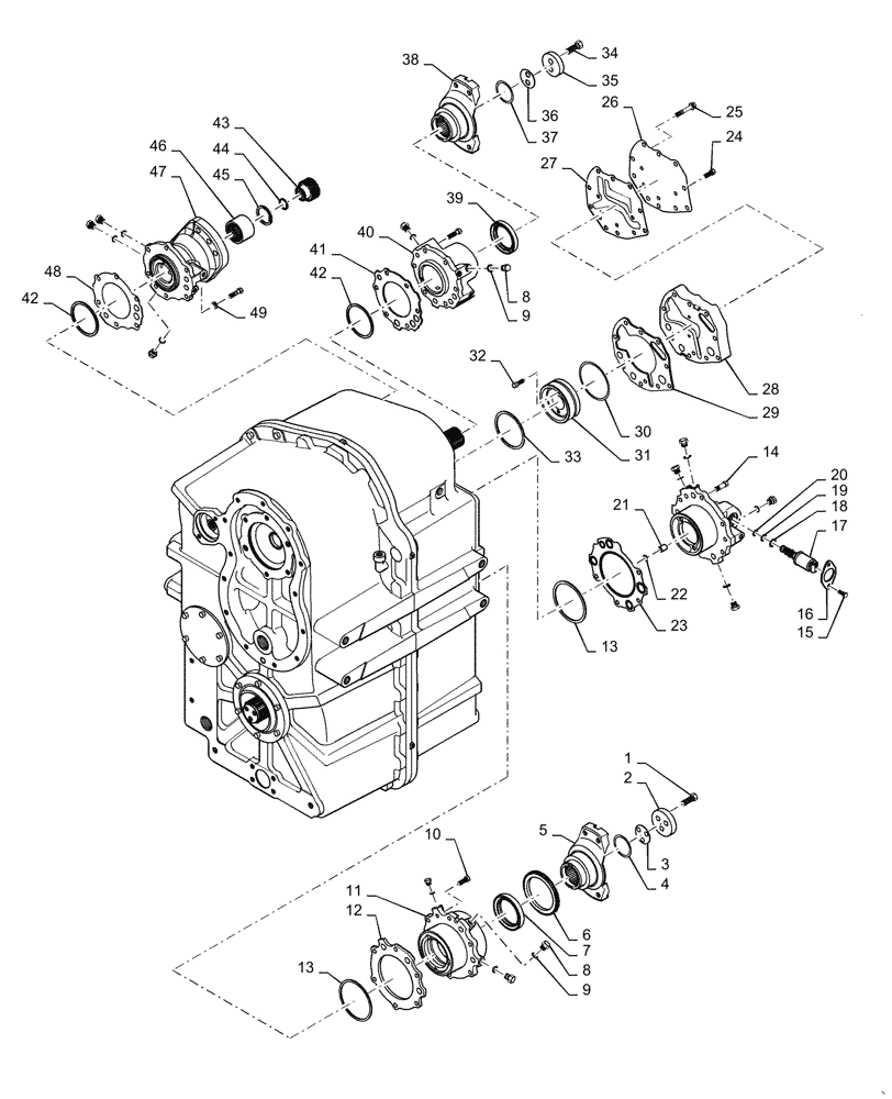 Схема запчастей Case IH STEIGER 400 - (21.113.02) - TRANSMISSION - POWER SHIFT - FRONT HOUSING YOKES AND RETAINERS, PS4, 8C AND 8.5C (21) - TRANSMISSION
