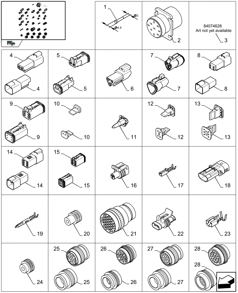 Схема запчастей Case IH LBX332R - (06.99[03]) - CONNECTORS - FROM 84068583 TO 84400774 (06) - ELECTRICAL SYSTEMS