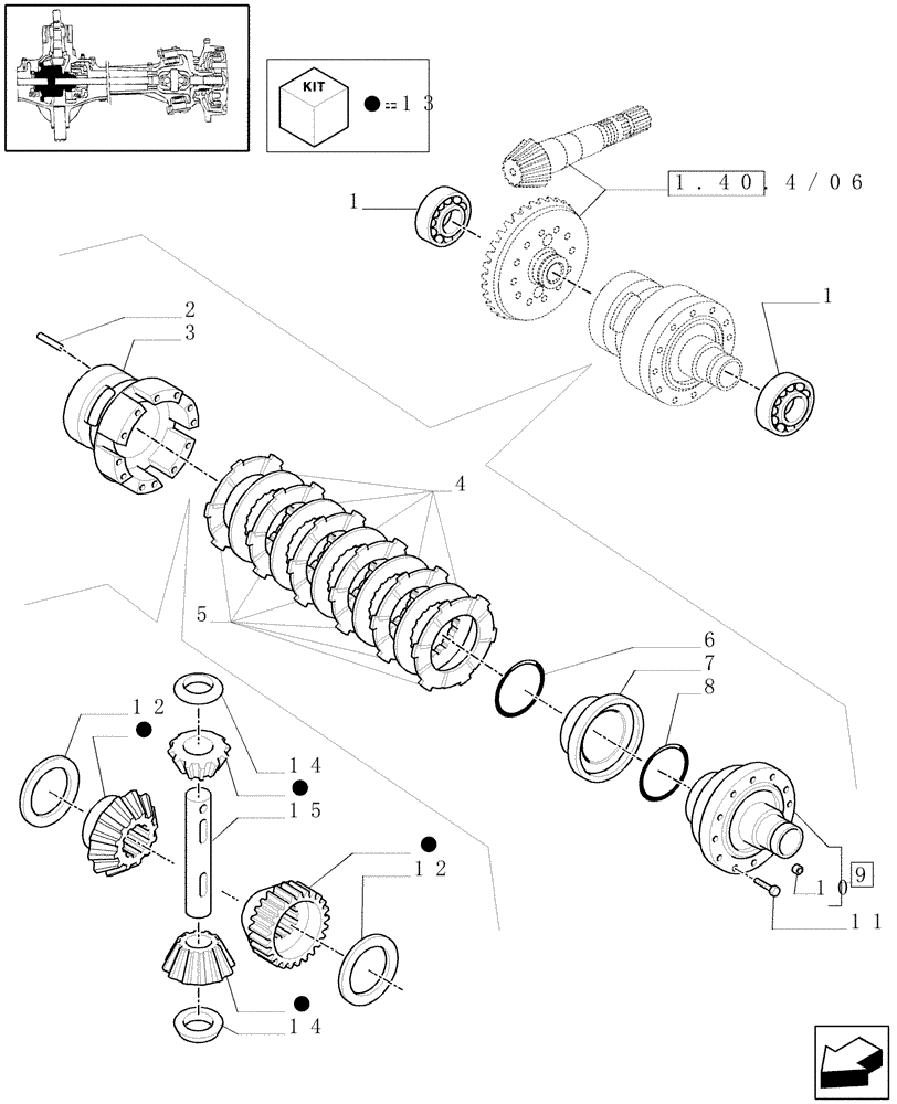 Схема запчастей Case IH MAXXUM 120 - (1.40. 4/07[01]) - (CL.3) SUSPENDED FRONT AXLE W/MULTI-PLATE DIFF. LOCK AND ST. SENSOR - DIFFERENTIAL - C5954 (VAR.330414) (04) - FRONT AXLE & STEERING