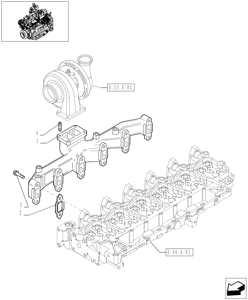 Схема запчастей Case IH MAXXUM 115 - (0.07.7/02) - EXHAUST MANIFOLD (STD + VAR.330003-332115-332116) (01) - ENGINE