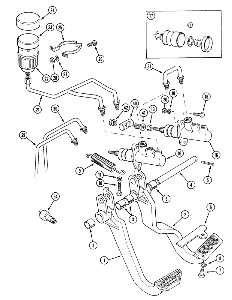 Схема запчастей Case IH 1494 - (7-264) - BRAKE PEDALS AND MASTER CYLINDERS, TRACTORS WITHOUT CAB, P.I.N. 11519691 AND AFTER (07) - BRAKES
