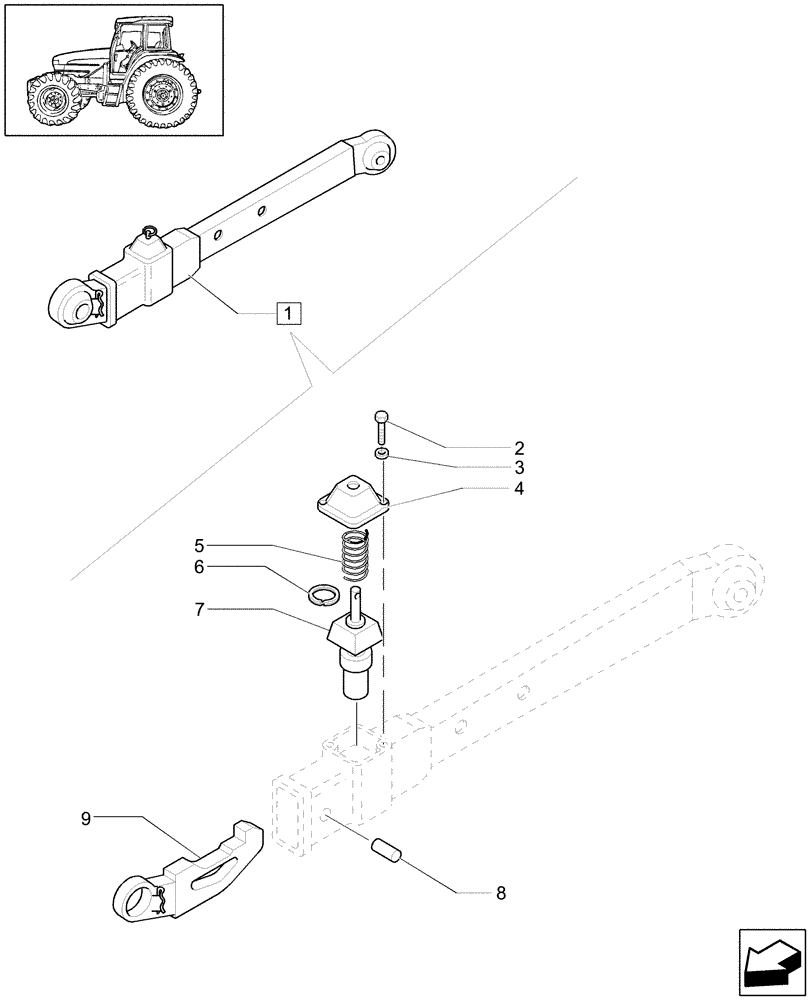 Схема запчастей Case IH JX1100U - (1.89.6/04A) - (VAR.907/1) TOOL CONNECTION WITH TELESCOPIC ARMS (WITH ELECTRONIC LIFT) (09) - IMPLEMENT LIFT