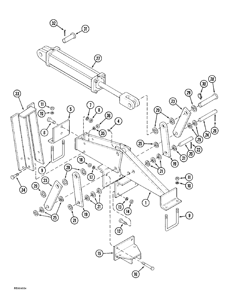 Схема запчастей Case IH 4300 - (9-054) - FRONT SECONDARY WING LIFT HINGE AND CYLINDER MOUNTING, LOW TRANSPORT, DOUBLE FOLD, RIGID (09) - CHASSIS/ATTACHMENTS