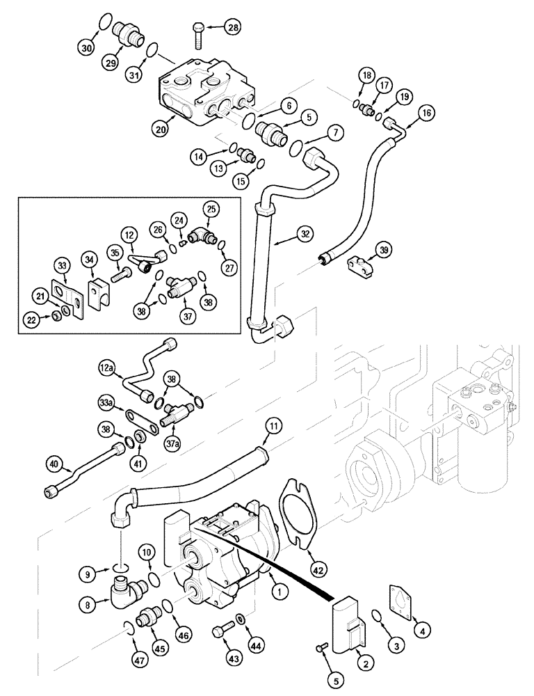 Схема запчастей Case IH MX90C - (08-01) - HYDRAULIC PUMP, OIL LINES AND FILTER (08) - HYDRAULICS