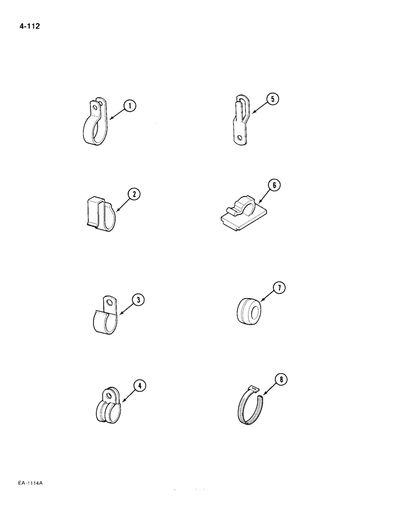 Схема запчастей Case IH 385 - (4-112) - ELECTRICAL CLIPS, STRAPS AND GROMMETS (04) - ELECTRICAL SYSTEMS