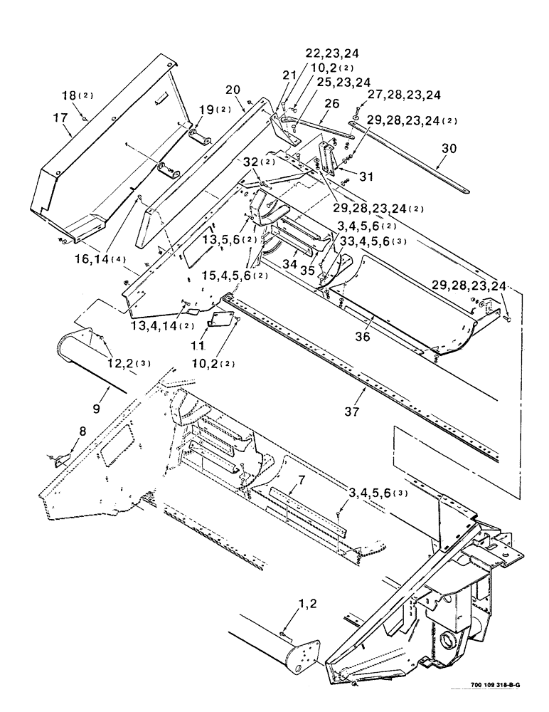 Схема запчастей Case IH 8350 - (7-08) - HEADER FRAME, LEAN BAR AND SHIELD ASSEMBLIES (09) - CHASSIS