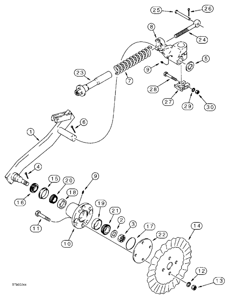 Схема запчастей Case IH 145 - (09-08) - ROLLING COULTER, HIGH LIFT SPRING CUSHION TYPE, WITH WELDED MOUNTING ARM (09) - CHASSIS/ATTACHMENTS