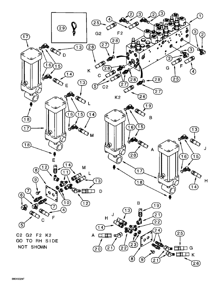 Схема запчастей Case IH 955 - (8-066) - CARRYING WHEEL HYDRAULIC CIRCUIT, W/ VICKERS CONTROL VALVE 24 ROW NARROW FRONT FOLD PLANTERS BUILT (08) - HYDRAULICS