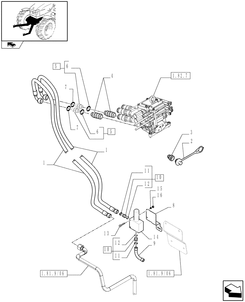 Схема запчастей Case IH PUMA 115 - (1.81.9/07) - TUBES FOR FRONT HPL FROM MECHANICAL REMOTE VALVES (VAR.330926) (07) - HYDRAULIC SYSTEM