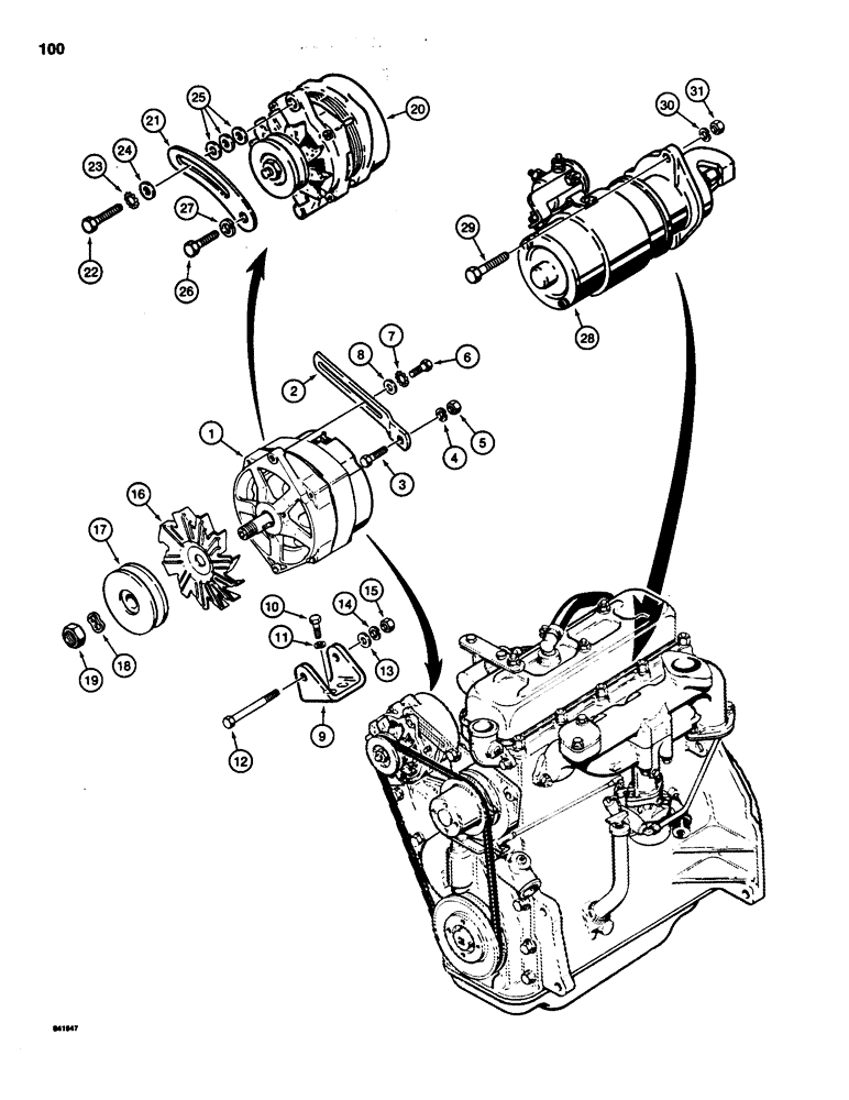 Схема запчастей Case IH 1835 - (100) - STARTER, ALTERNATOR, AND MOUNTING (04) - ELECTRICAL SYSTEMS