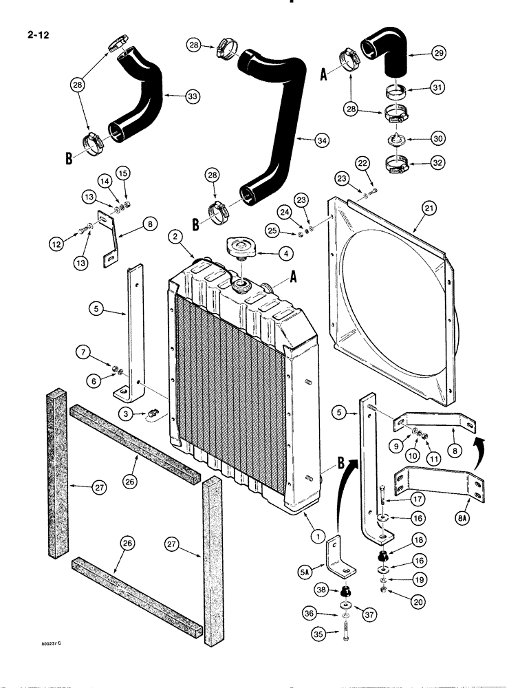 Схема запчастей Case IH 1835B - (2-12) - RADIATOR, HOSES, AND SHROUD (02) - ENGINE