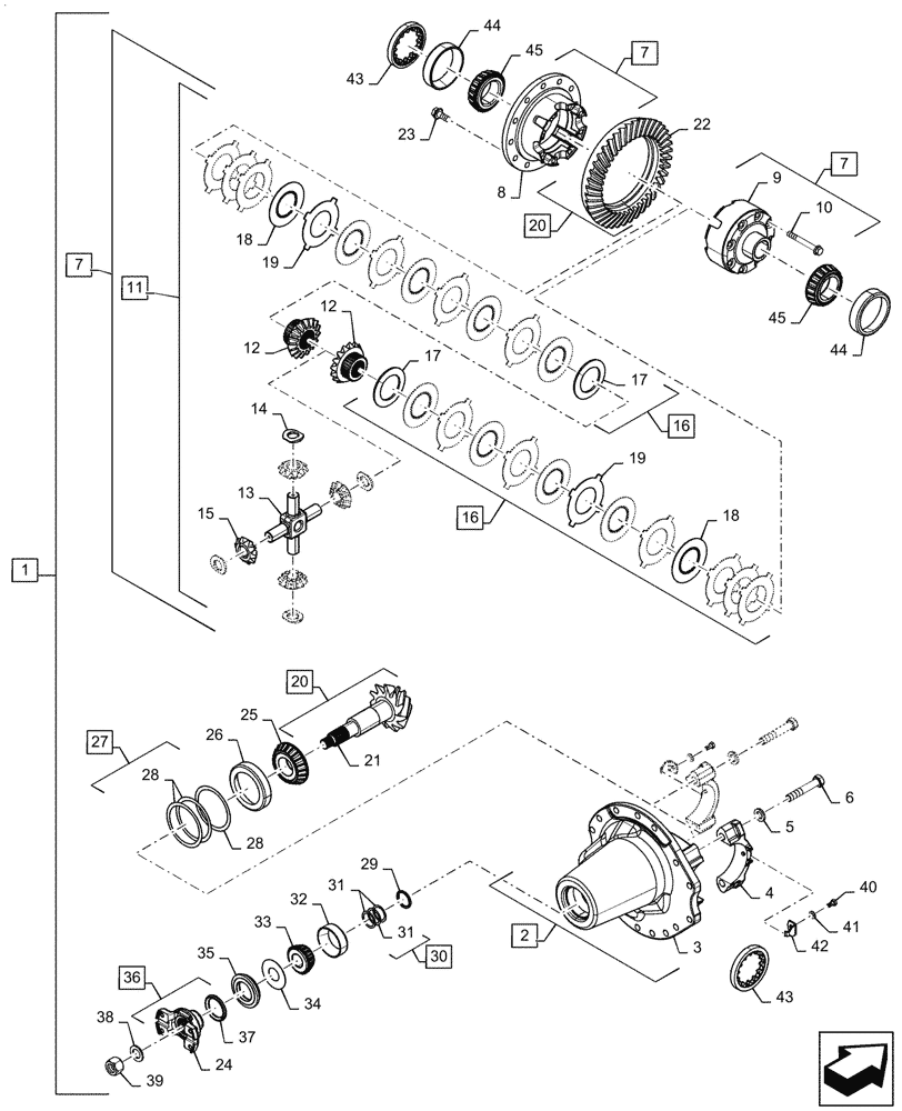 Схема запчастей Case IH MAGNUM 225 - (25.102.02) - CARRIER & DIFFERENTIAL, MFD, 10 BOLT HUB, WITHOUT DIFFERENTIAL LOCK (25) - FRONT AXLE SYSTEM