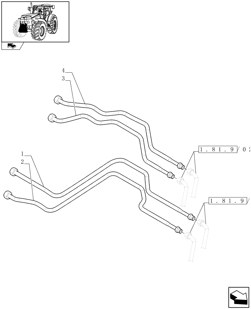 Схема запчастей Case IH PUMA 165 - (1.81.9/02[04A]) - (VAR.090) FRONT HPL FOR MID MOUNT REMOTES LESS PTO, WITH AUX. COUPLERS - PIPES - D6726 (07) - HYDRAULIC SYSTEM