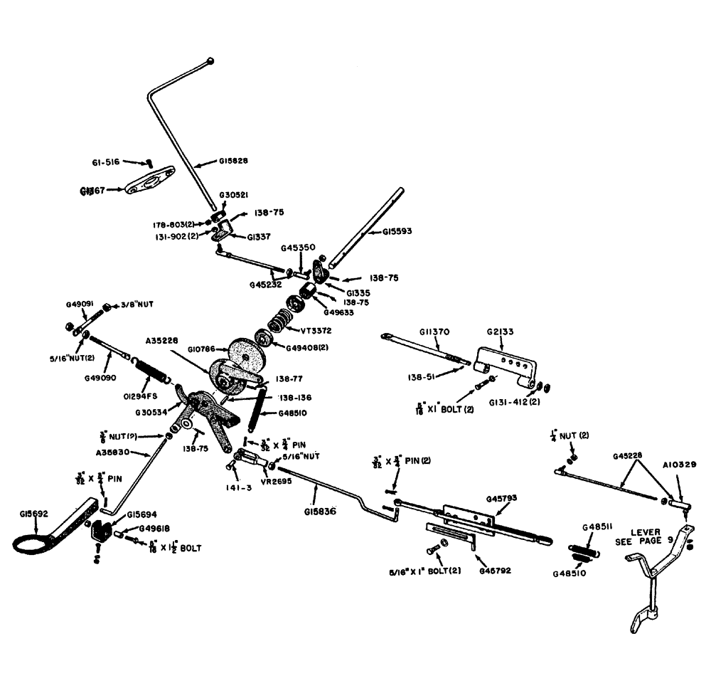 Схема запчастей Case IH 630 - (019) - THROTTLE CONTROL LINKAGE - TRACTOR #6165270 THRU 8218458, FOOT THROTTLE (03) - FUEL SYSTEM
