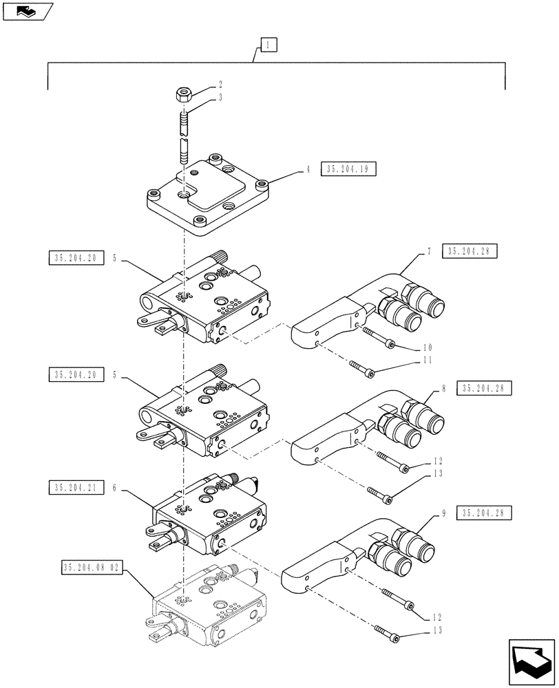 Схема запчастей Case IH PUMA 130 - (35.204.08[01]) - VAR - 336845 - MECHANICAL REAR REMOTE CONTROL VALVES - VALVE SECTIONS & QUICK COUPLERS - 4 VALVE W/ POWER BEYOND (35) - HYDRAULIC SYSTEMS