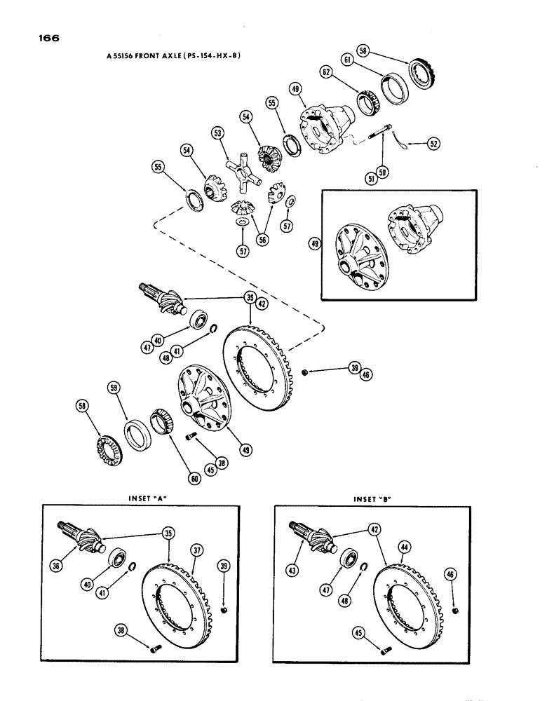 Схема запчастей Case IH 1200 - (166) - A55156 FRONT AXLE DIFFERENTIAL, CONTINUED, 19.03 RATIO WITH CARDON JOINT (06) - POWER TRAIN