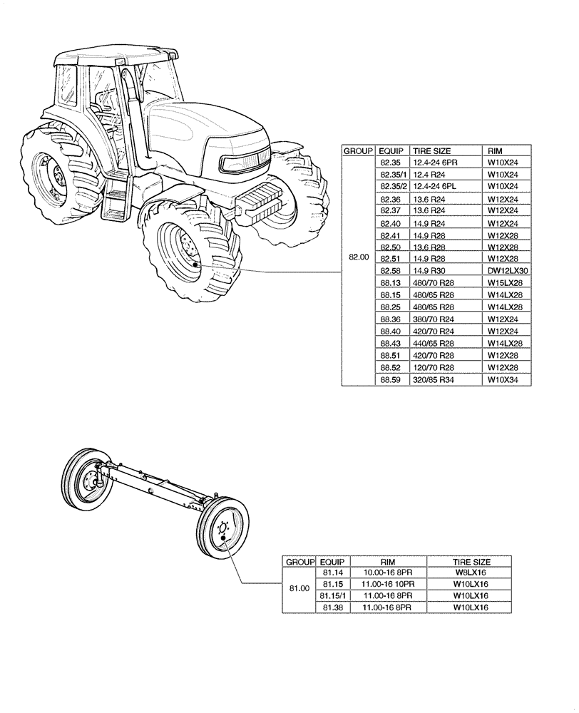 Схема запчастей Case IH MXU115 - (80.00[01]) - SEC.11 - TRACTION (11) - WHEELS/TRACKS