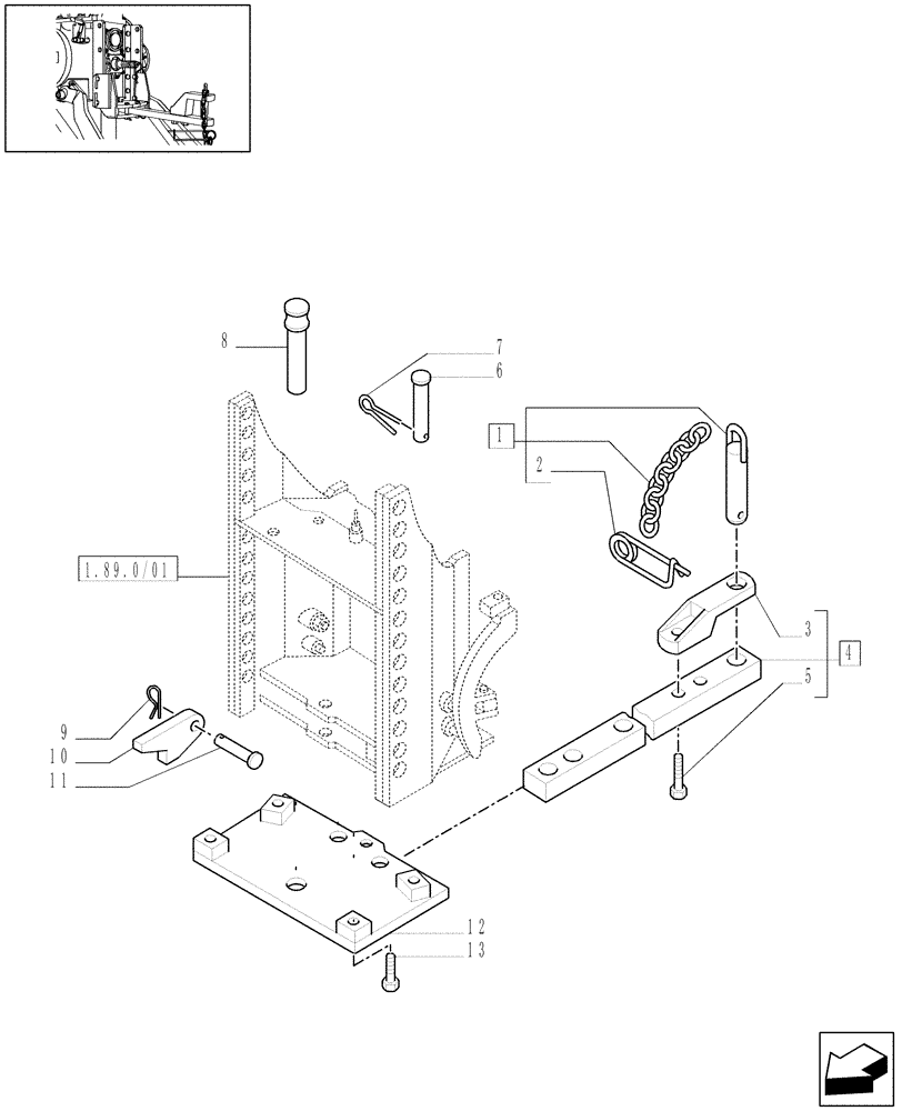 Схема запчастей Case IH JX1075N - (1.89.0/06) - (VAR.913) TOW-BAR CATEGORY "A" 29MM. (09) - IMPLEMENT LIFT