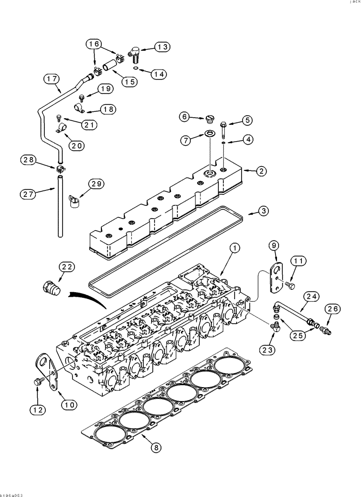 Схема запчастей Case IH 2155 - (2-28) - CYLINDER HEAD COVER AND GASKET, 6TA-830 ENGINE, PRIOR TO COTTON PICKER P.I.N. JJC0156230 (01) - ENGINE
