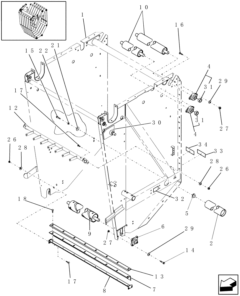 Схема запчастей Case IH RBX452 - (14.42) - TAILGATE & LOOP ROLLS (14) - BALE CHAMBER