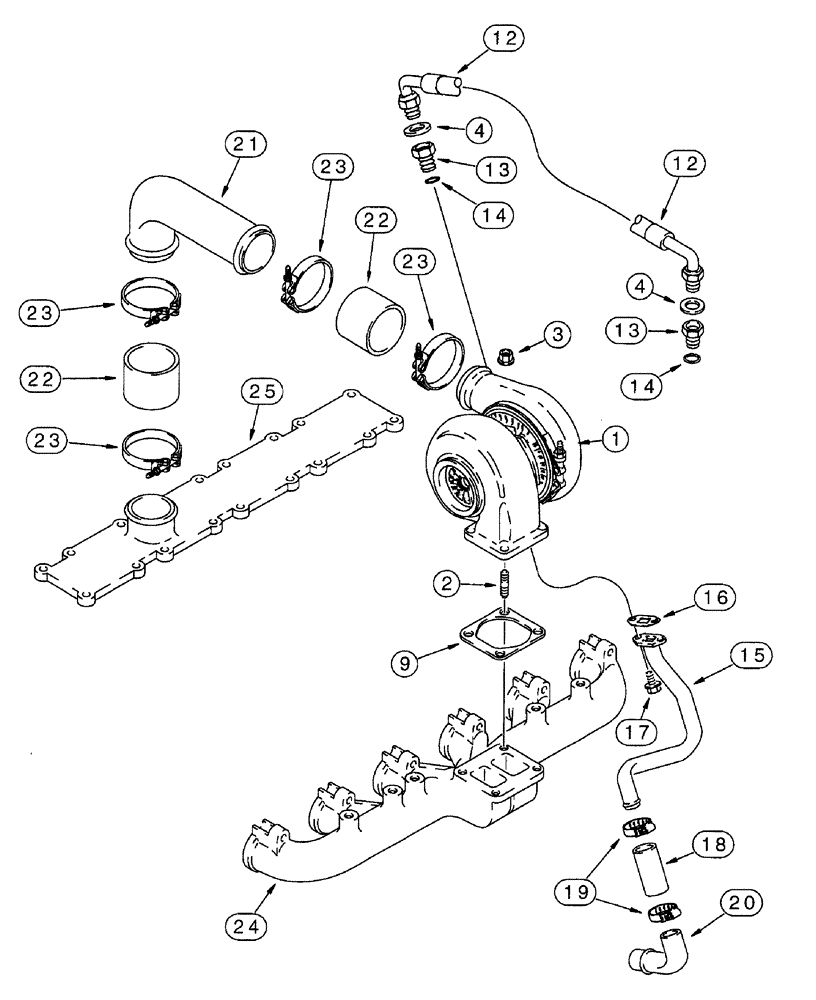 Схема запчастей Case IH 7210 - (2-036) - TURBOCHARGER SYSTEM, 6T-830 ENGINE, ALL 7210 TRACTORS, 7220 MODELS PRIOR TO P.I.N. JJA0064978 (02) - ENGINE