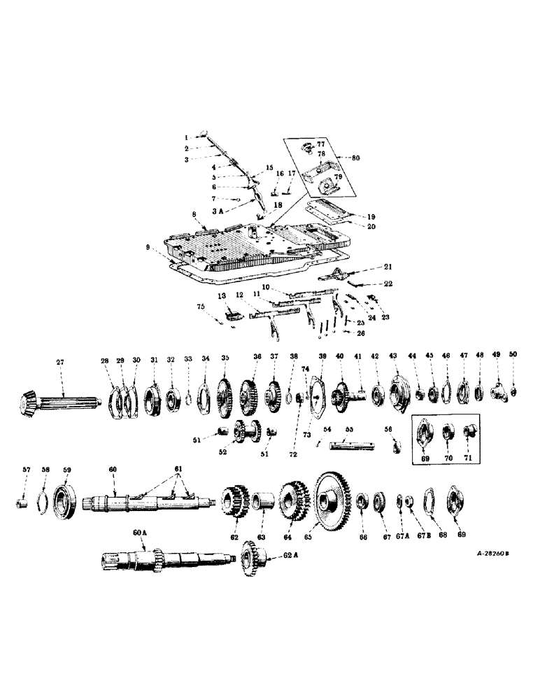 Схема запчастей Case IH SUPER M - (258) - CHASSIS,TRANSMISSION, BALL BEARING, 5 SPEEDS FORWARD, ONE REVERSE (12) - CHASSIS
