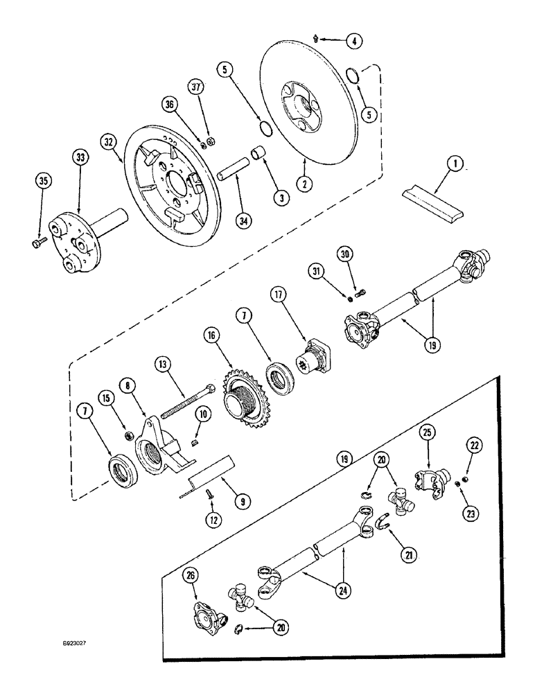 Схема запчастей Case IH 1644 - (9A-08) - SEPARATOR, JACKSHAFT DRIVE, WITHOUT STRAW CHOPPER (13) - FEEDER