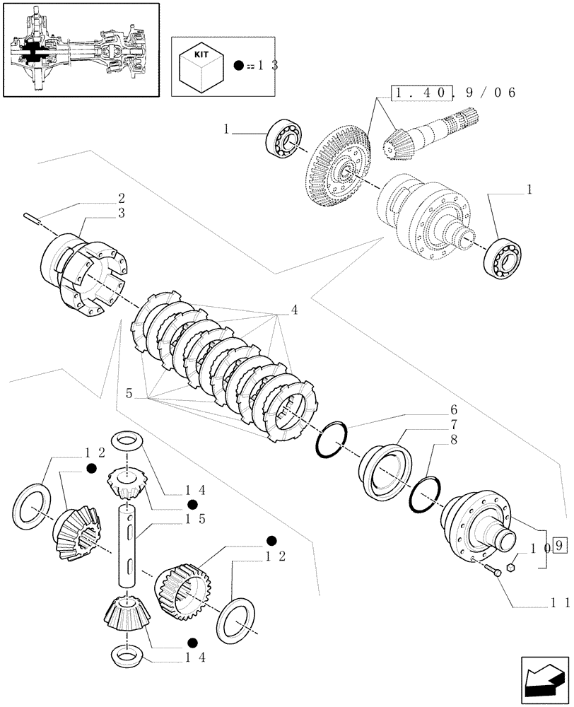 Схема запчастей Case IH MAXXUM 115 - (1.40. 9/07[01]) - (CL.4) FRONT AXLE W/MULTI-PLATE DIFF. LOCK, ST. SENSOR AND BRAKES - DIFFERENTIAL (VAR.330430) (04) - FRONT AXLE & STEERING