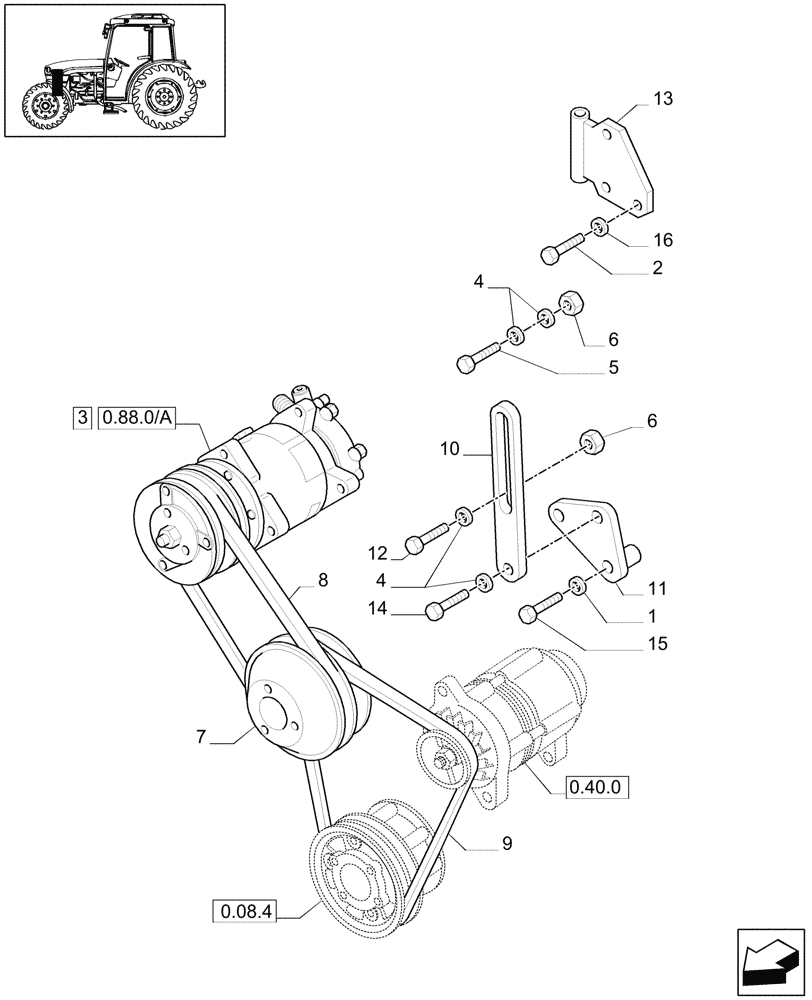 Схема запчастей Case IH JX1070C - (0.88.0[01]) - (VAR.577-608) AIR CONDITIONING - COMPRESSOR (01) - ENGINE