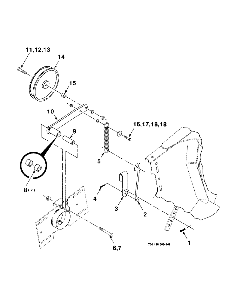 Схема запчастей Case IH 8340 - (2-38) - REEL DRIVE BELT TIGHTENER ASSEMBLY (58) - ATTACHMENTS/HEADERS