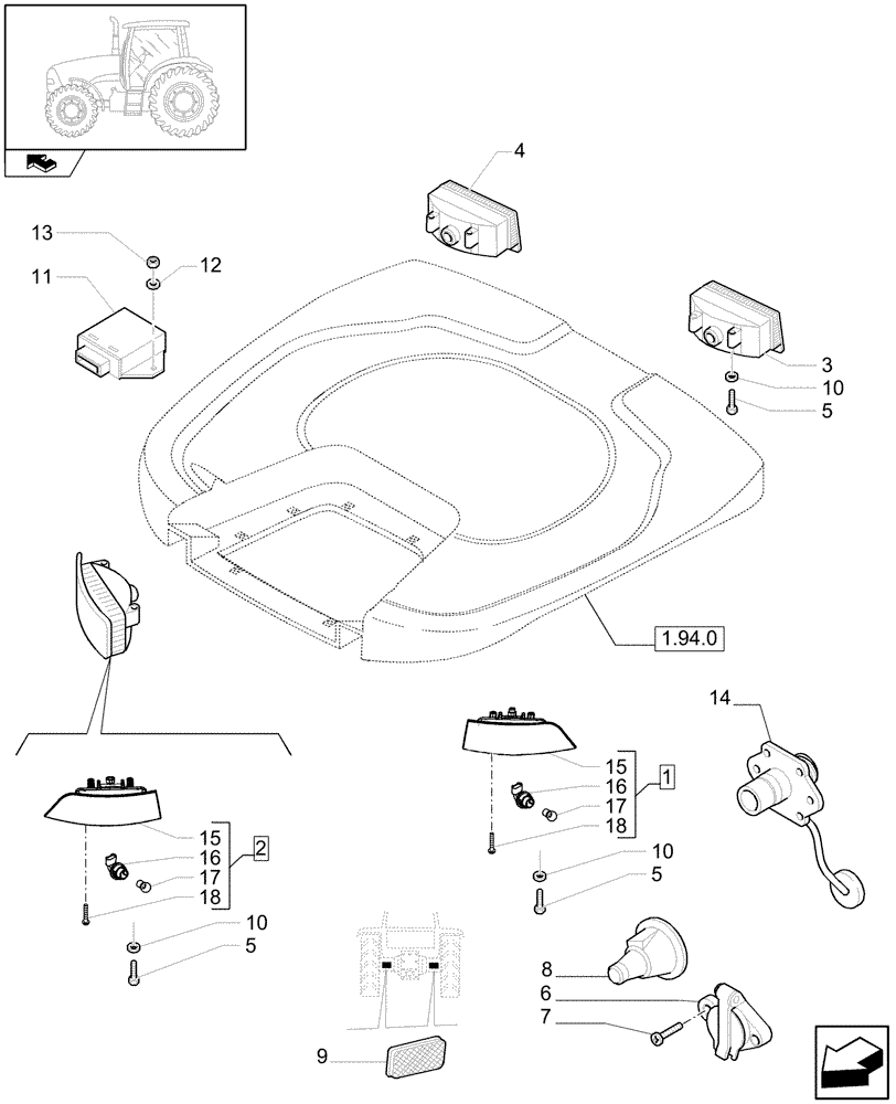 Схема запчастей Case IH PUMA 140 - (1.91.3/01) - NORTH AMERICA VERSION - WORKLAMPS (VAR.330007-335007) (10) - OPERATORS PLATFORM/CAB