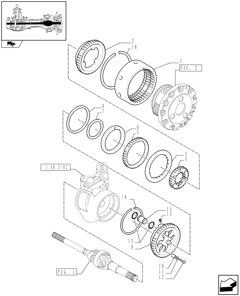 Схема запчастей Case IH FARMALL 95C - (1.40.3/10[03]) - FRONT AXLE WITH LIMITED SLIP DIFF., WITH FRONT BRAKE (40 KM/H) - COVER PLATE (VAR.331324) (04) - FRONT AXLE & STEERING