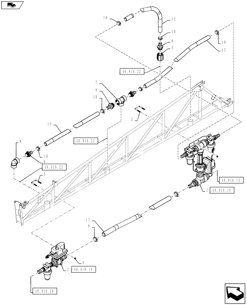 Схема запчастей Case IH 4430 - (40.910.17) - INNER BOOM PLUMBING, 5 SECTION, LH/RH, 90 BOOM (40 ) - PLUMBING