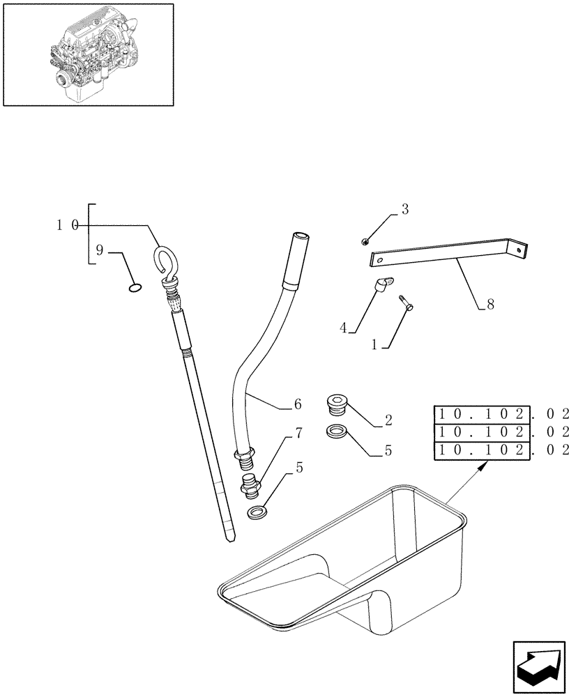 Схема запчастей Case IH 9010 - (10.103.09[01]) - OIL DIPSTICK & TUBE - 8010 (10) - ENGINE