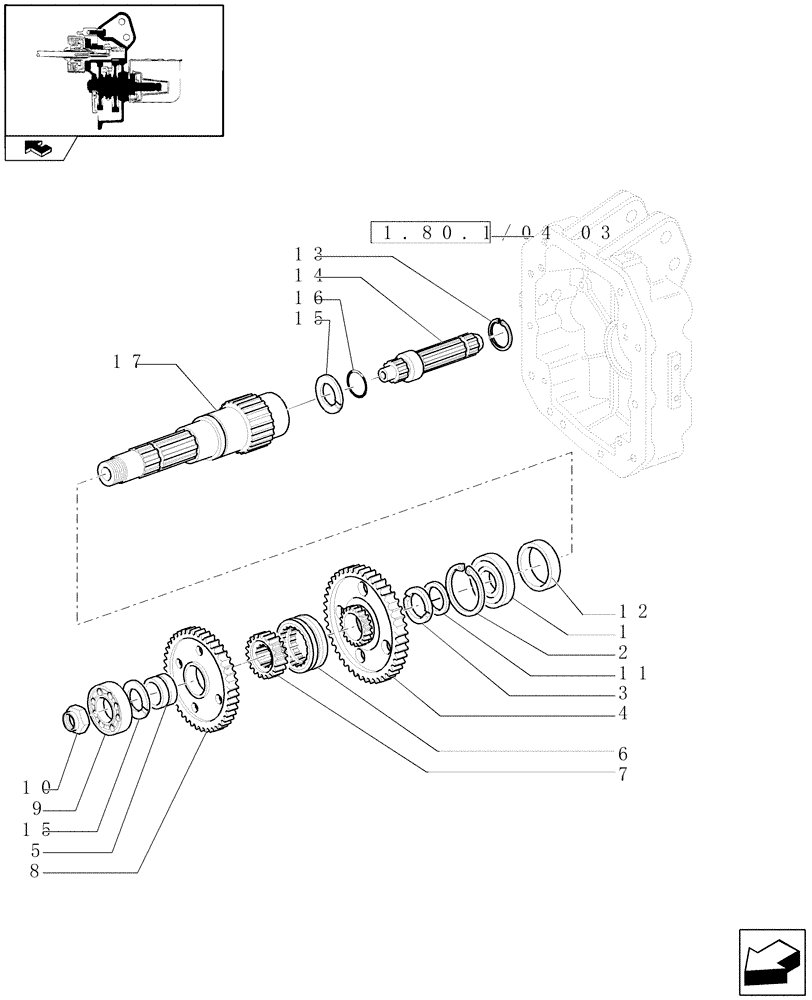 Схема запчастей Case IH PUMA 165 - (1.80.1/04[01]) - (VAR.001) POWER TAKE-OFF 540/1000 RPM - SHAFT AND GEARS (07) - HYDRAULIC SYSTEM
