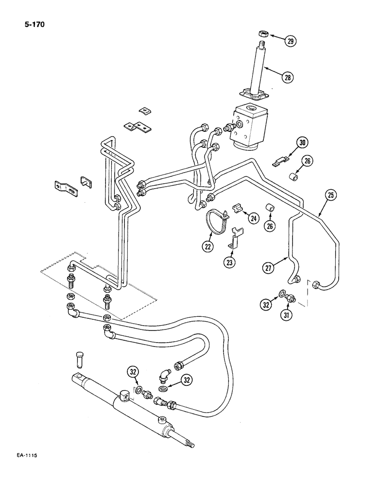Схема запчастей Case IH 585 - (5-170) - POWER STEERING PRIOR TO P.I.N. 18001, WITH HEAVY DUTY FRONT AXLE AND FABRICATED BOLSTER CONTD (05) - STEERING