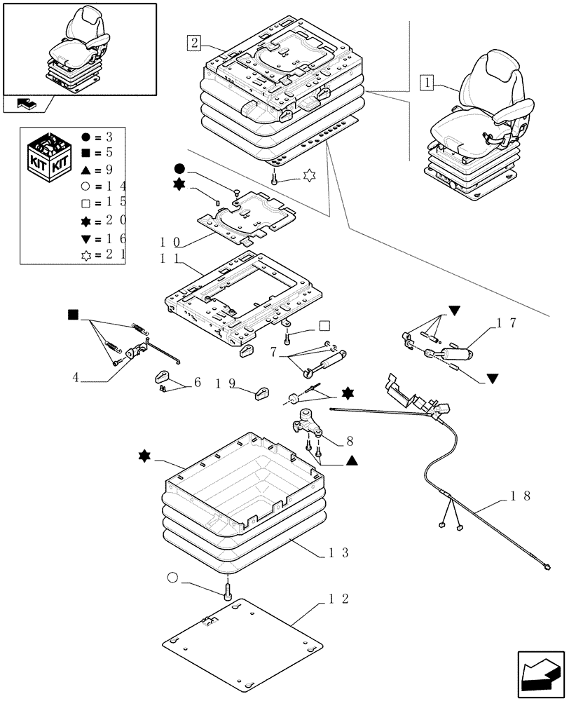 Схема запчастей Case IH PUMA 140 - (1.93.3/01A[04]) - DELUXE SEAT WITH LOW FREQUENCY AIR SUSPENSION, HEATED CUSHIONS, BELT AND SWITCH - BREAKDOWN (10) - OPERATORS PLATFORM/CAB