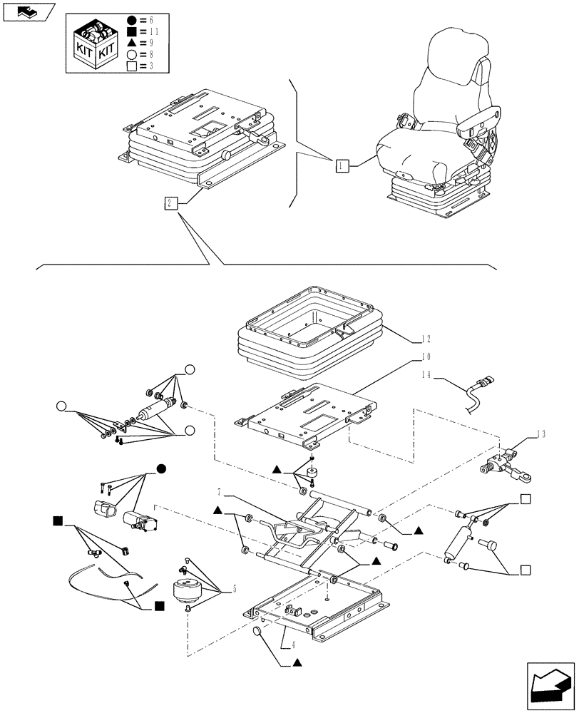 Схема запчастей Case IH PUMA 185 - (90.120.0102[03]) - DELUXE AIR SEAT WITH REELING SEAT BELT - BREAKDOWN (VAR.720963) (90) - PLATFORM, CAB, BODYWORK AND DECALS