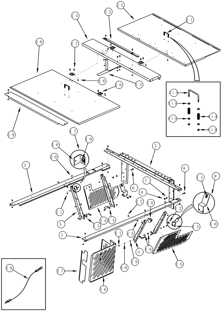 Схема запчастей Case IH CPX620 - (09F-02) - FRONT DECK - ACCESS DOORS AND FAN SHIELDS (12) - CHASSIS
